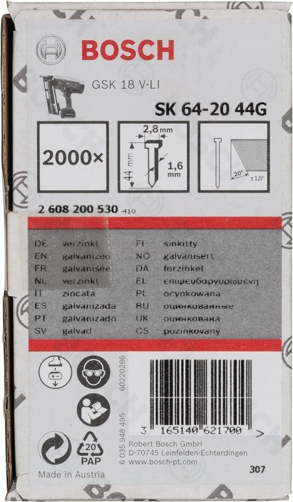 Bosch Başsız Çivi 44mm Galvenizli 2000 Adet