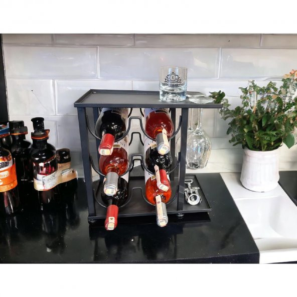 6 BÖLMELİ TEZGAHÜSTÜ ŞARAP STANDI MODEL-1 SİYAH - 5