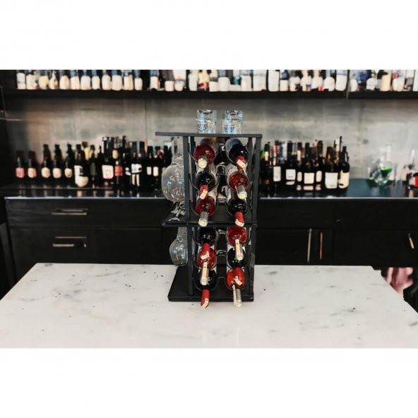 2 ADET 6 BÖLMELİ TEZGAHÜSTÜ ŞARAP STANDI MODEL-1 SİYAH - 4