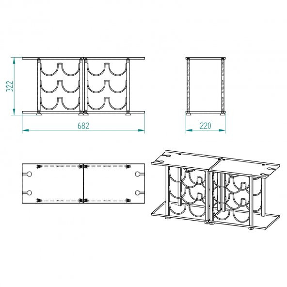 2 ADET 6 BÖLMELİ TEZGAHÜSTÜ ŞARAP STANDI MODEL-1 SİYAH - 8