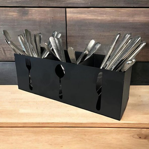 Ev & Endüstriyel Model Çatal Kaşık Bıçaklık Standı Siyah - 2