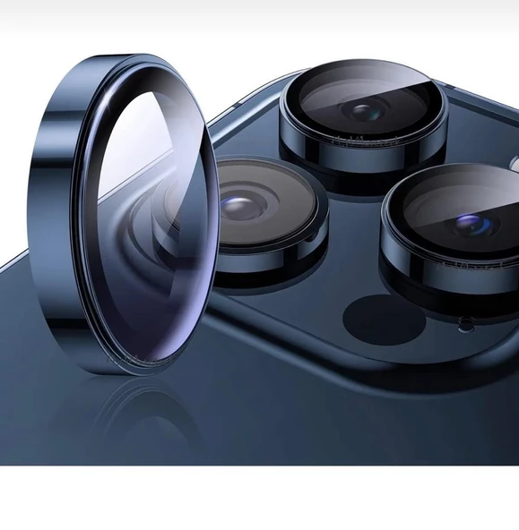 Iphone 15 Pro / Iphone 15 Pro Max Kamera Koruyucu Lens Safir Titanium Temperli Cam - 3
