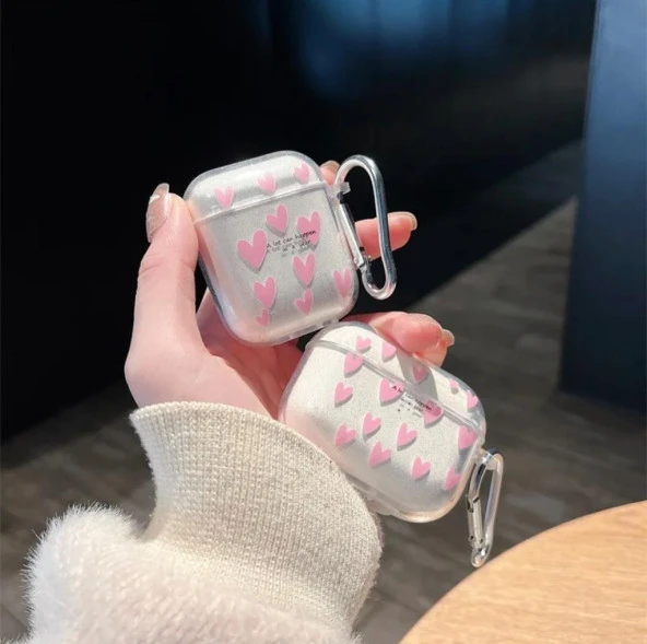 Airpods 1 Ve 2. Nesil Uyumlu Şeffaf Kalpli Silikon Koruyucu Kılıf - 2