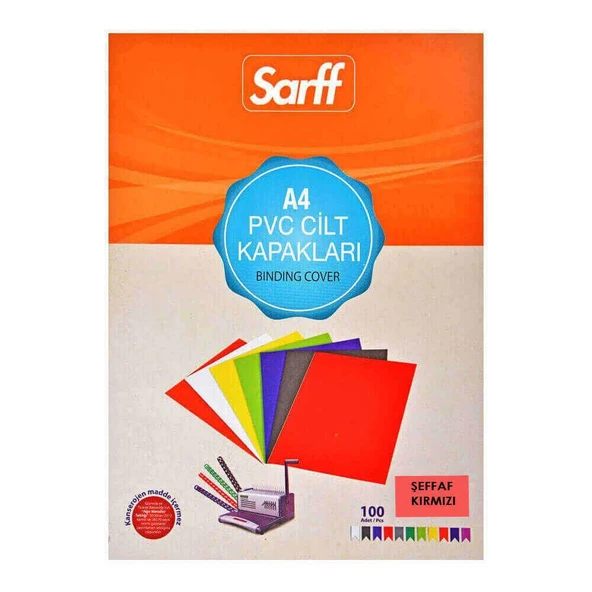 Sarff Cilt Kapağı A4 160 Micron PVC Şeffaf Kırmızı 100'lü - 2