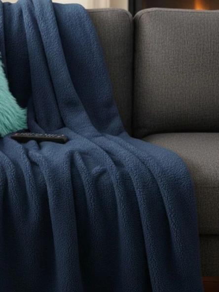 Wellsoft Battaniye Televizyon Battaniyesi Peluş Polar Battaniye Çift Kişilik 220x230 İndigo - Resim 4