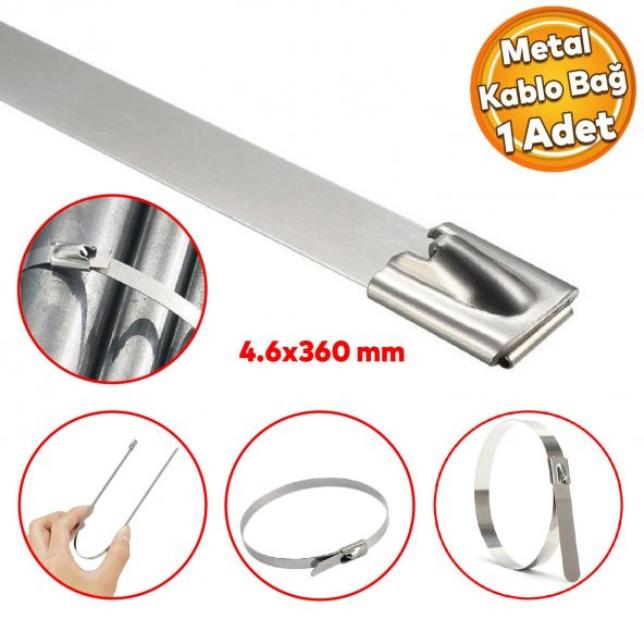 Cırt Kelepçe Metal Paslanmaz Çelik Kablo Zip Bağı Çok Amaçlı Bağlama 4.6x360 1 Adet