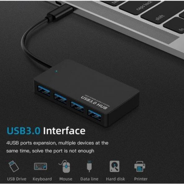 Type-C To Usb 3.0 4 Port Usb Çoklayıcı Hub Süper Slim 5 Gbps Hız - 6