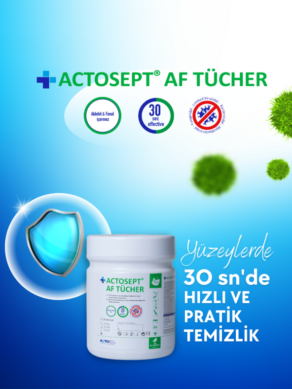 ACTOSEPT AF TÜCHER 100 mendil  Yüzeyler İçin Alkol Bazlı Kullanıma Hazır Dezenfeksiyon Mendili - 2