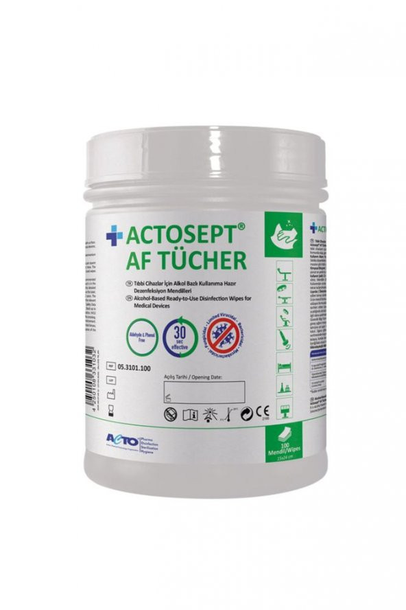 ACTOSEPT AF TÜCHER 100 mendil  Yüzeyler İçin Alkol Bazlı Kullanıma Hazır Dezenfeksiyon Mendili - 3