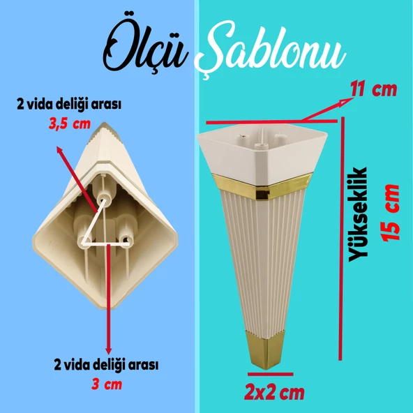 Alcazar 6'lı Set Mobilya Tv Ünitesi Koltuk Kanepe Destek Ayağı 15 Cm Krem Ayakları M8 Civatalı - 2