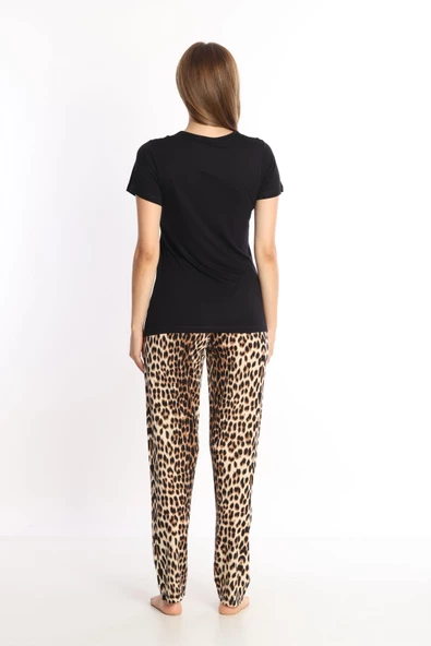 Etoile Bambu Kısa Kol Leopar Kadın Pijama Takımı - 3