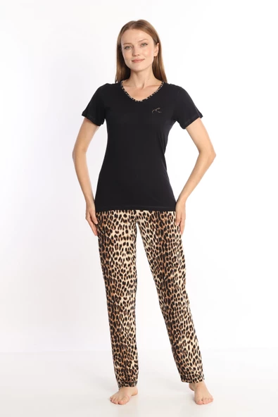 Etoile Bambu Kısa Kol Leopar Kadın Pijama Takımı