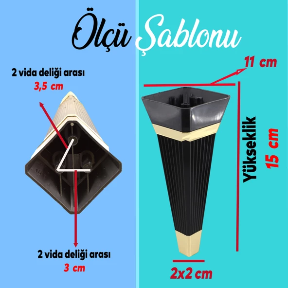 Alcazar 6'lı Set Mobilya Tv Ünitesi Koltuk Kanepe Destek Ayağı 15 Cm Siyah Ayakları M8 Civatalı - Resim 2