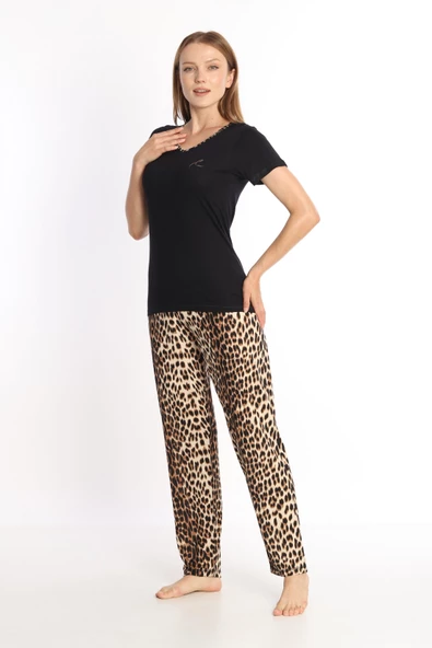 Etoile Bambu Kısa Kol Leopar Kadın Pijama Takımı - 2
