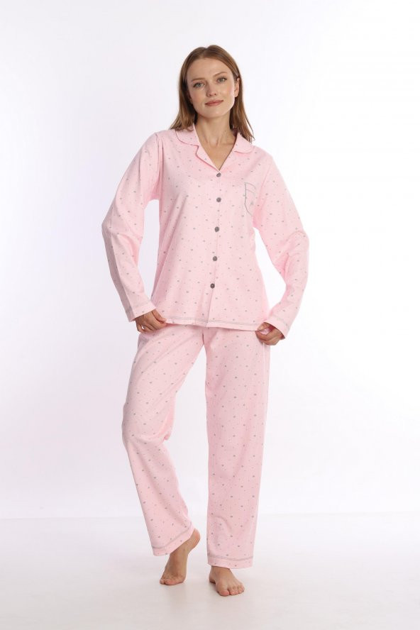 Etoile %100 Pamuk Uzun Kol Önden Düğmeli Kadın Pijama Takımı