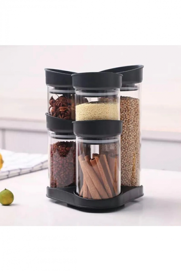 Arow Rena 5 Parça Döner Standlı Cam Baharat Takımı 6 Parça