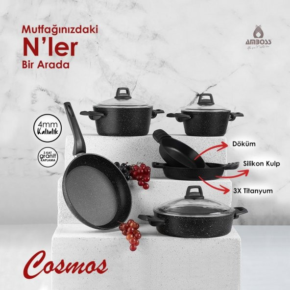 Amboss Bead 27 Parça Döküm, Granit Tencere ve Paslanmaz Çelik Çatal Bıçak Kaşık Takımı - 3