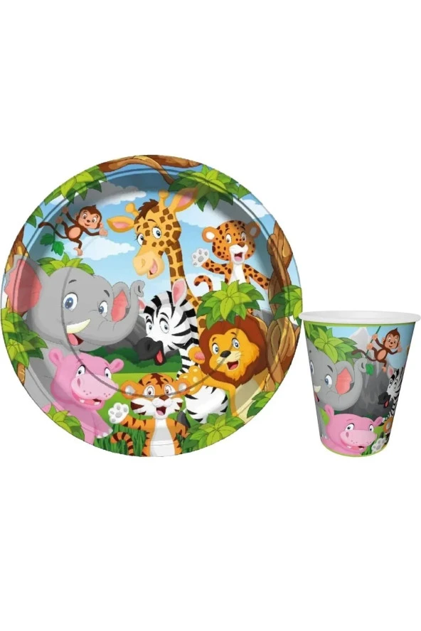 Safari Karton 8 Adet Tabak ve 8 Adet Bardak Set