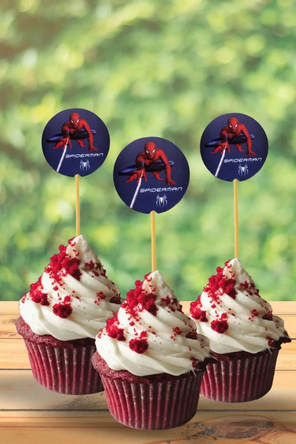 Örümcek Adam Temalı Kürdan 20 Adet 9 Cm Cupcuke Muffin Kürdanı Spiderman Parti Karakter Konsepti