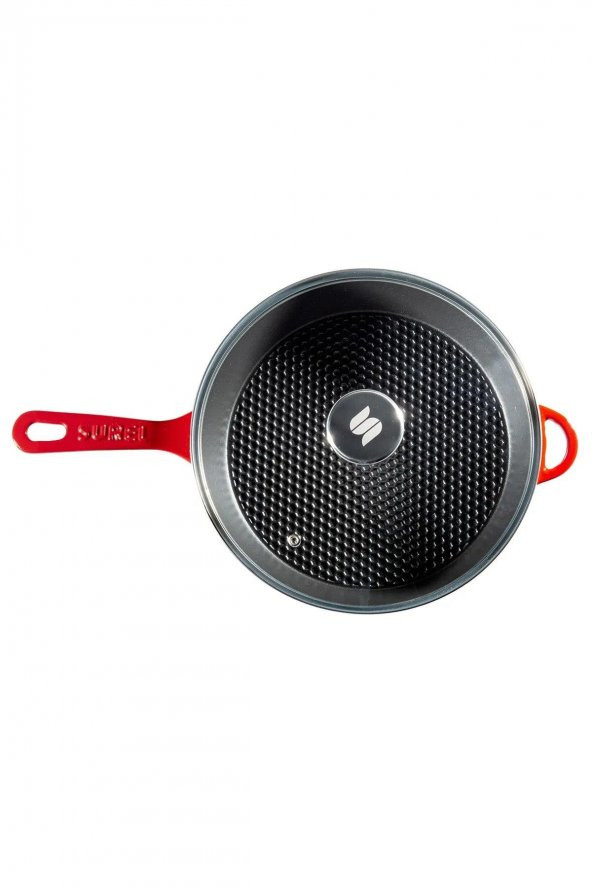 Sürel Kapaklı Döküm Tava 28cm Kırmızı - 4