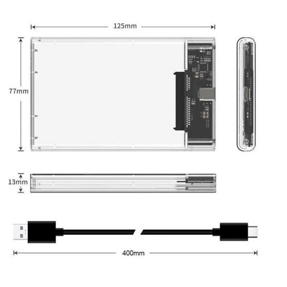 2.5 Sata Type C Usb 3.1 Usb 3.0 Şeffaf Harici Ssd Hdd Hard Disk Kutusu - 2