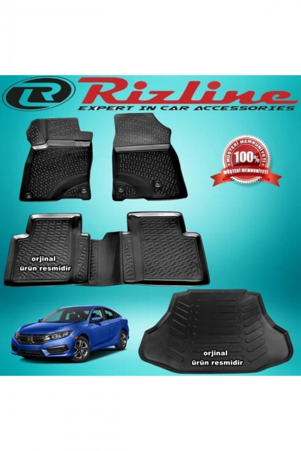 Rizline Honda Civic 3d Paspas +bagaj Havuzu Siyah Sedan 2016-2019 Arası ürün görseli 1