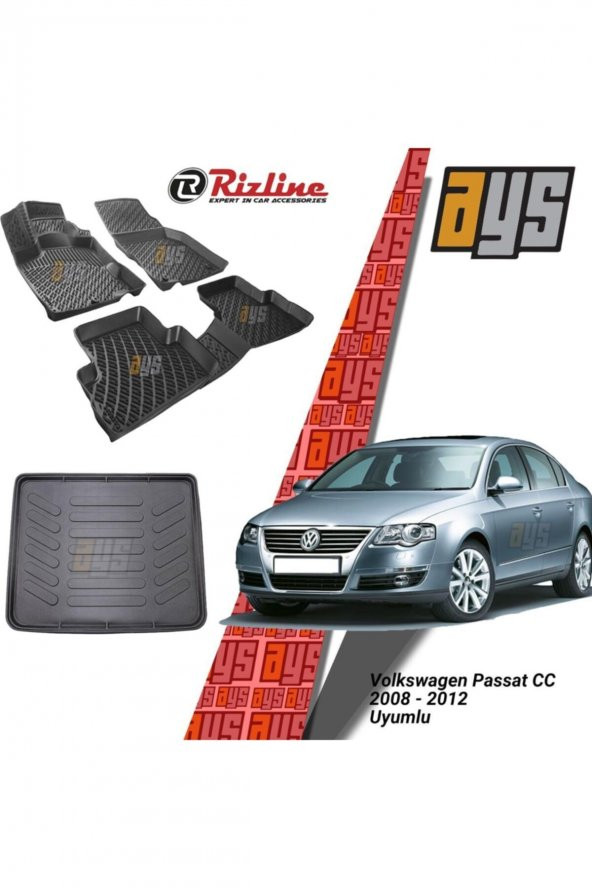 Rizline Volkswagen Passat Cc 2008-2012 3d Havuzlu Paspas + Bagaj Havuzu