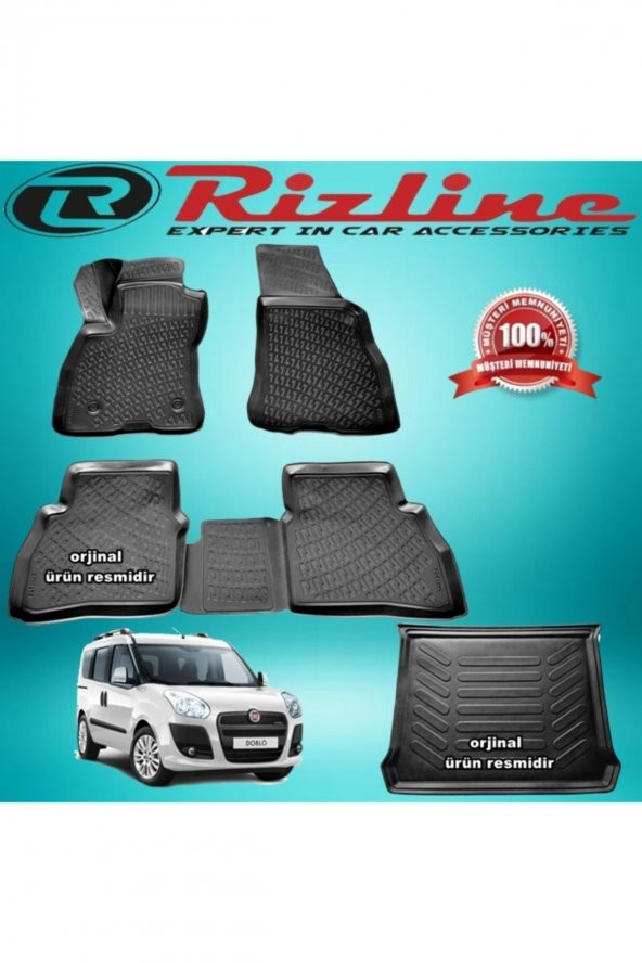 Rizline Fiat Doblo 2 3D Paspas+Bagaj Havuzu Siyah 2010-2020 Arası