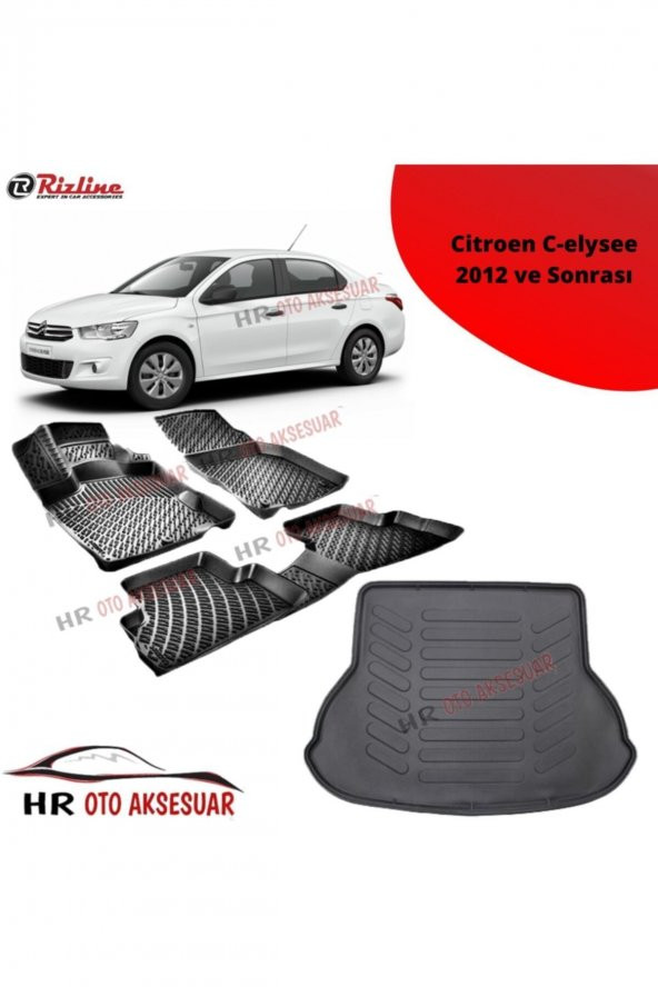 Rizline Hroto Citroen C-elysee 2012 Sonrası 3d Havuzlu Paspas + Bagaj Havuzu