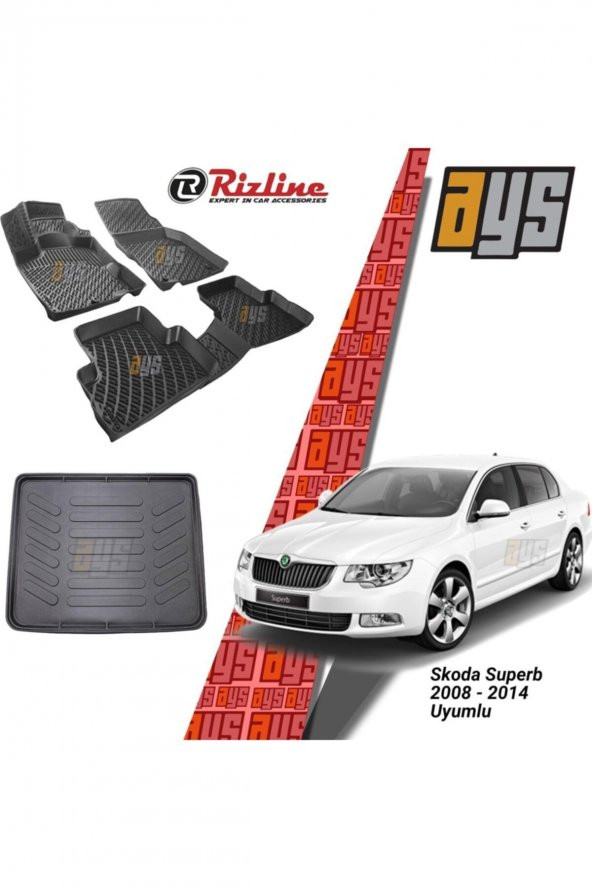 Rizline Skoda Super B 2008-2014 3d Havuzlu Paspas + Bagaj Havuzu