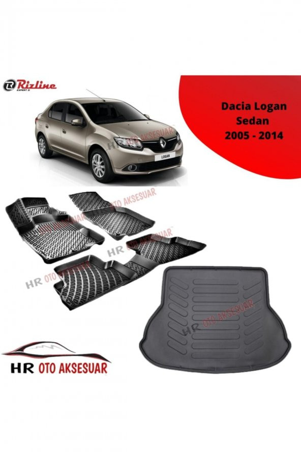 Rizline Hroto Dacia Logan Sedan 2005-2014 3d Havuzlu Paspas + Bagaj Havuzu