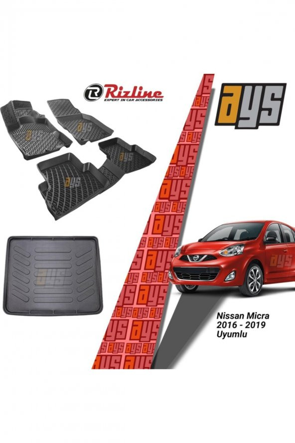 Rizline Nissan Micra 2016-2019 3d Havuzlu Paspas + Bagaj Havuzu - 1