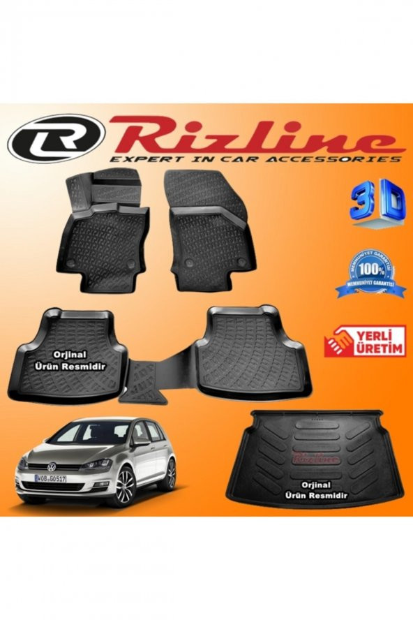 Rizline Vw Golf 7 Uyumlu  3d Paspas + 3d Bagaj Havuzu Set