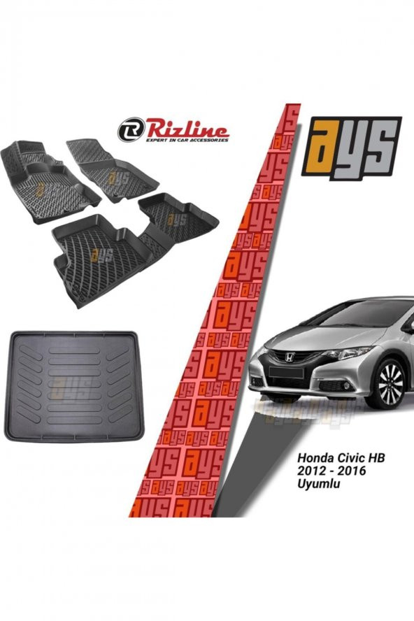 Rizline Honda Civic Hb 2012-2016 3d Havuzlu Paspas + Bagaj Havuzu ürün görseli 1