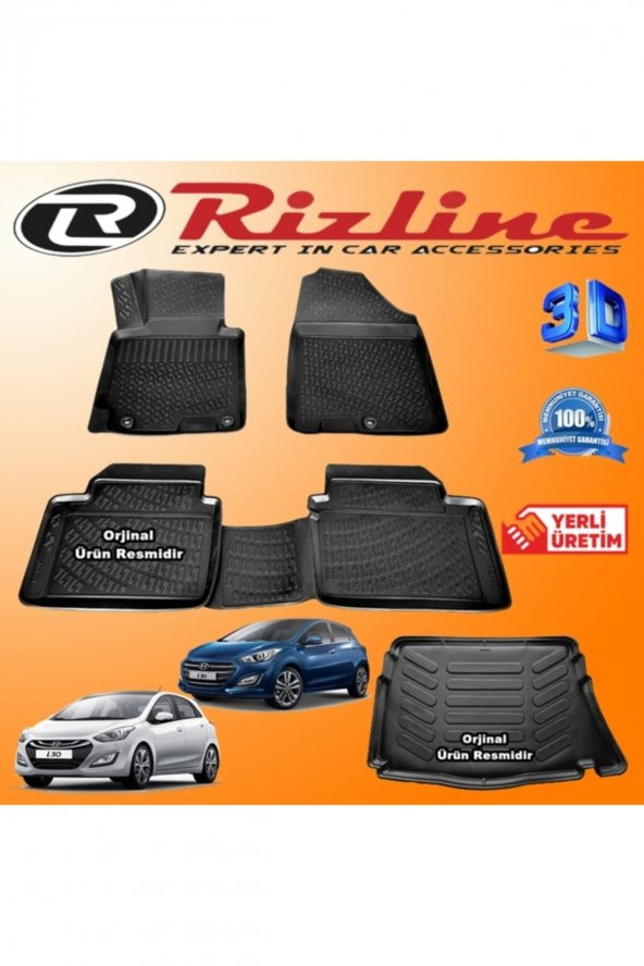 Rizline Hyundai I30 3d Paspas + 3d Bagaj Havuzu 2012-2017 Arası Siyah Set