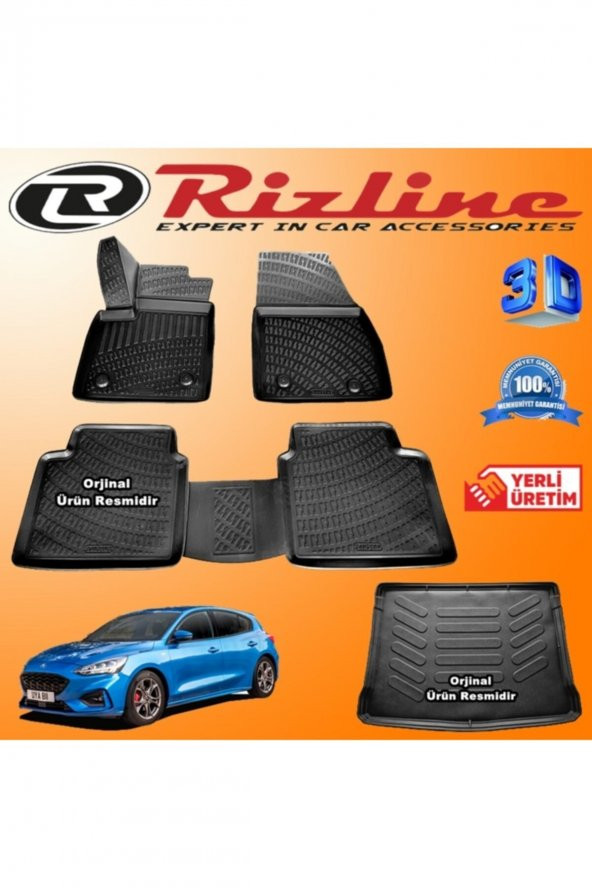 Rizline Ford Focus 5 3d Paspas + 3d Bagaj Havuzu Hb 2019 Sonrası Siyah Set