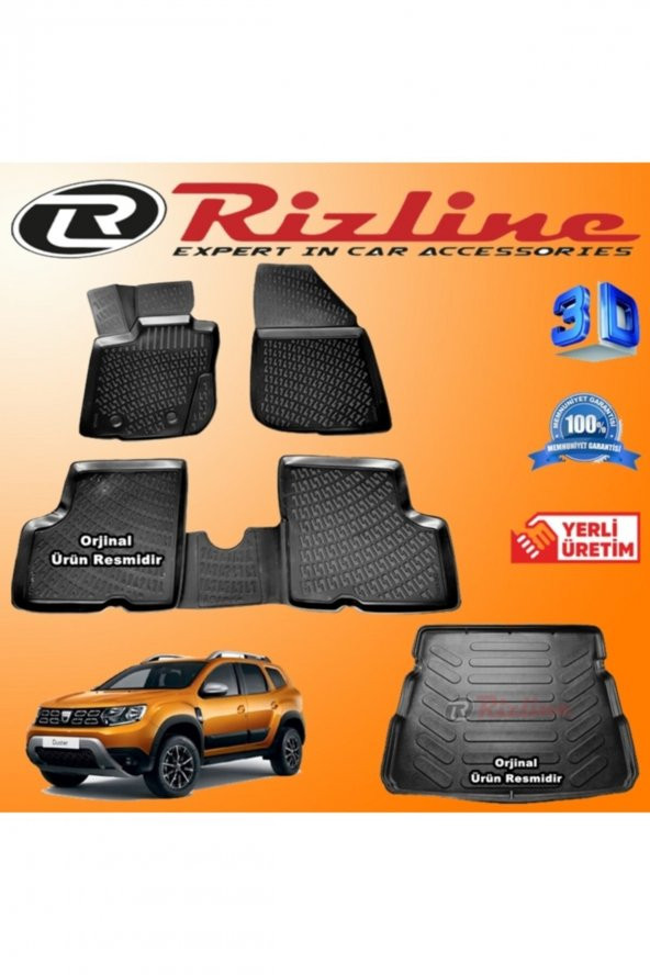Rizline Dacia Duster 4x4 3d Paspas + 3d Bagaj Havuzu 2018 Sonrası Siyah Set - 1