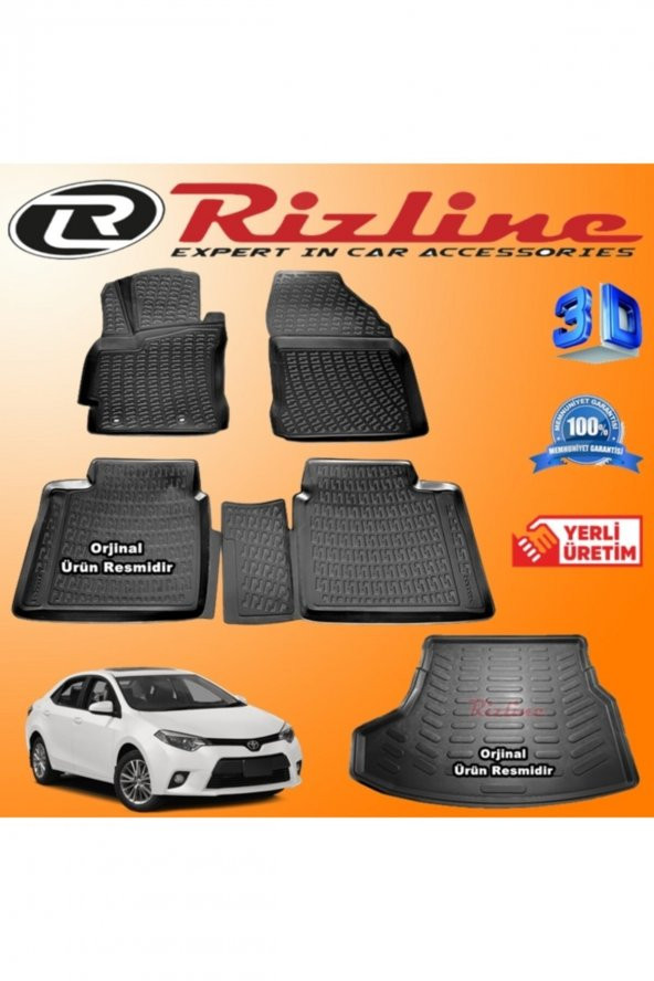 Rizline Toyota Corolla 3d Paspas + 3d Bagaj Havuzu Sedan 2013 - 2018 Arası Siyah Set
