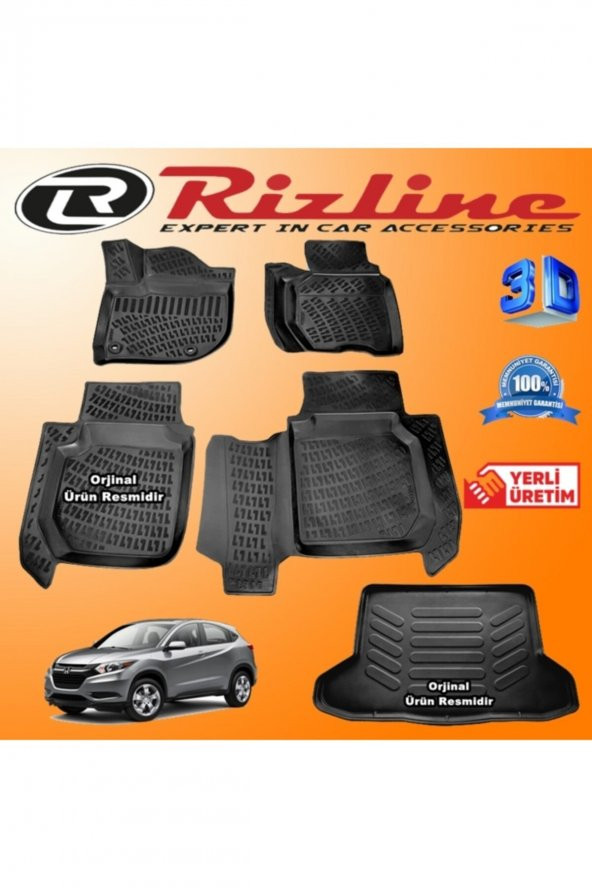 Rizline Honda Hrv 3d Paspas + 3d Bagaj Havuzu 2016 - 2020 Arası Siyah Set