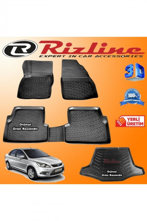 Rizline Ford Focus 2 3d Paspas + 3d Bagaj Havuzu Sedan 2005-2011 Arası Siyah Set