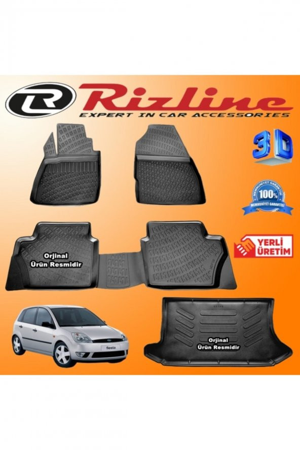 Rizline Ford Fiesta 3d Paspas + 3d Bagaj Havuzu 2002-2008 Arası Siyah Set