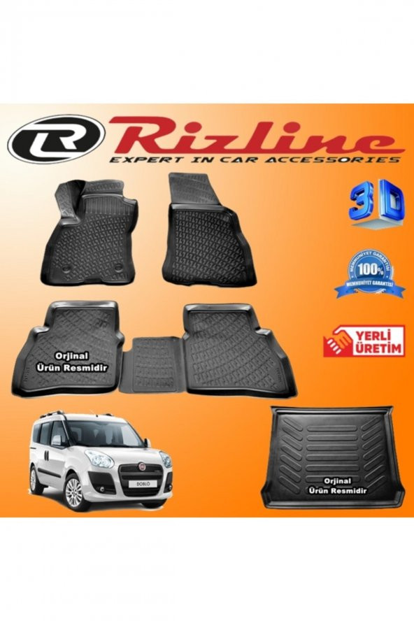 Rizline Fiat Doblo 2 3d Paspas + 3d Bagaj Havuzu 2010-2020 Arası Siyah Set ürün görseli 1
