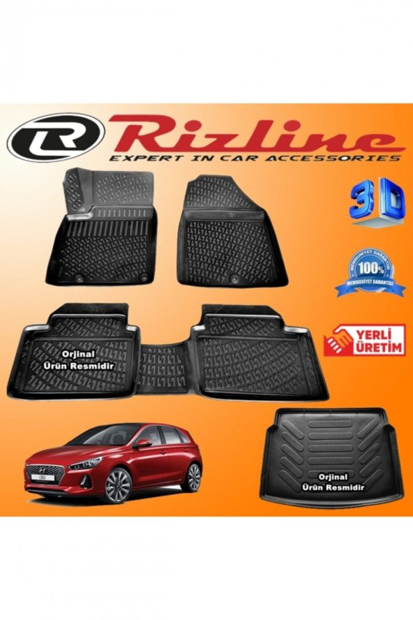 Rizline Hyundai I30 3d Paspas + 3d Bagaj Havuzu 2017 Sonrası Siyah Set ürün görseli 1