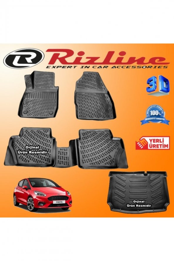 Rizline Ford Fiesta 3d Paspas + 3d Bagaj Havuzu 2018 Sonrası Siyah Set ürün görseli 1