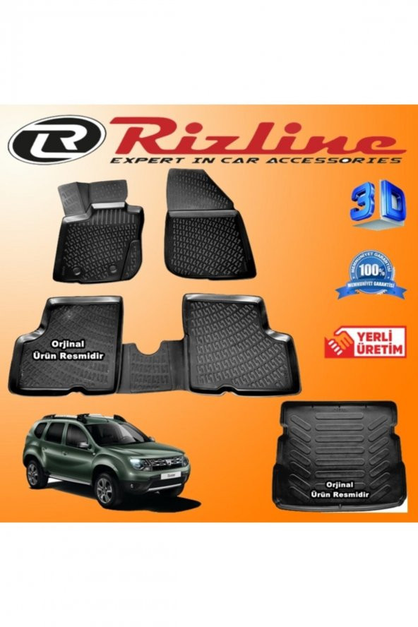 Rizline Dacia Duster 4x4 3d Paspas + 3d Bagaj Havuzu 2010-2018 Arası Siyah Set ürün görseli 1