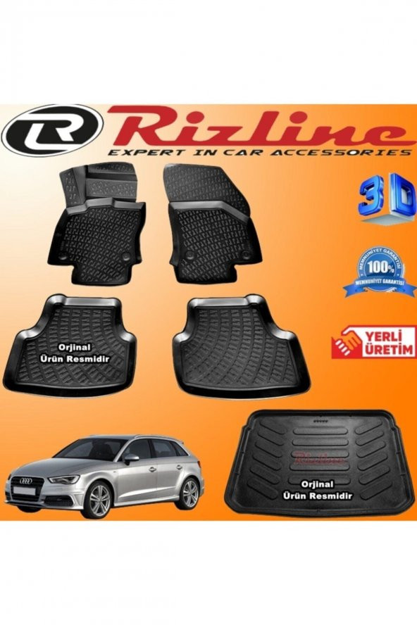 Rizline Audi A3 Hb 3d Paspas + 3d Bagaj Havuzu 2013-2020 Arası Siyah Set