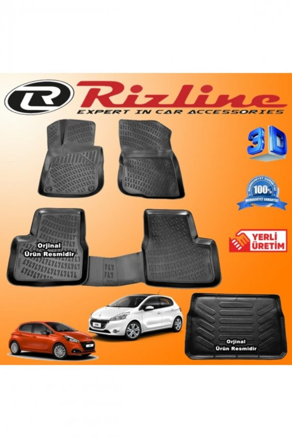 Rizline Peugeot 208 Hb 3d Paspas + 3d Bagaj Havuzu 2012-2019 Arası Siyah Set