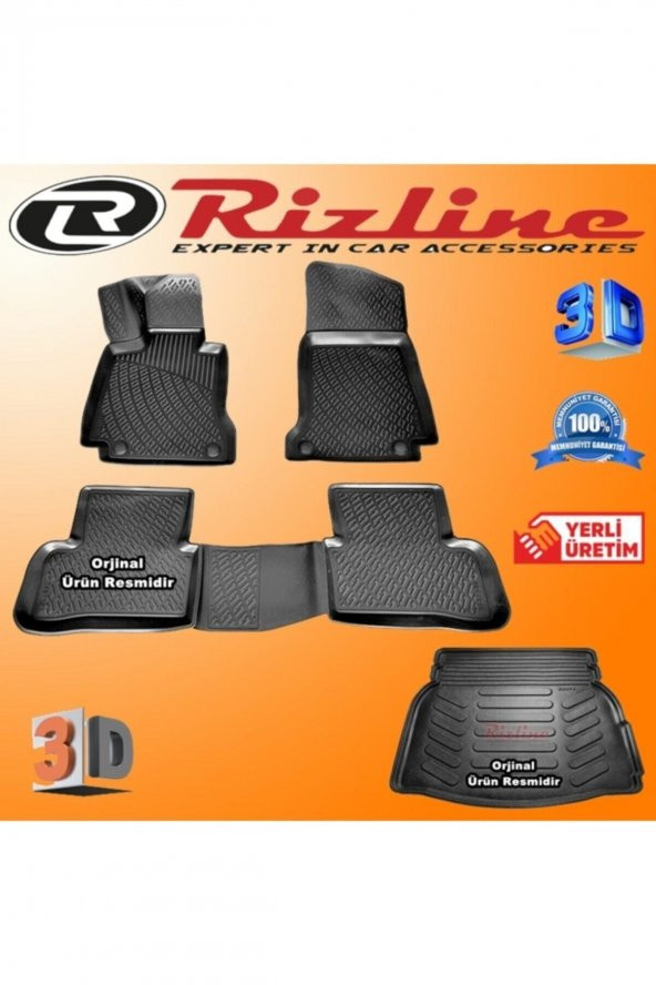 Rizline Mercedes W205 C200 3d Paspas + 3d Rampalı Bagaj Havuzu 2014-2020 Arası Siyah Set