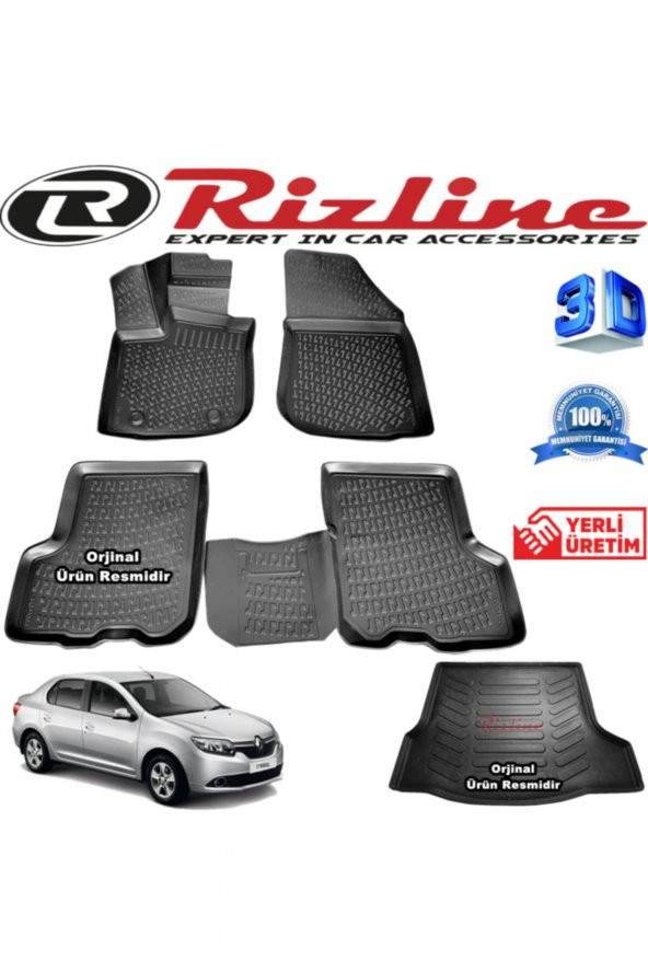 Rizline Renault Symbol 3d Paspas + 3d Bagaj Havuzu 2013-2020 Arası Siyah Set