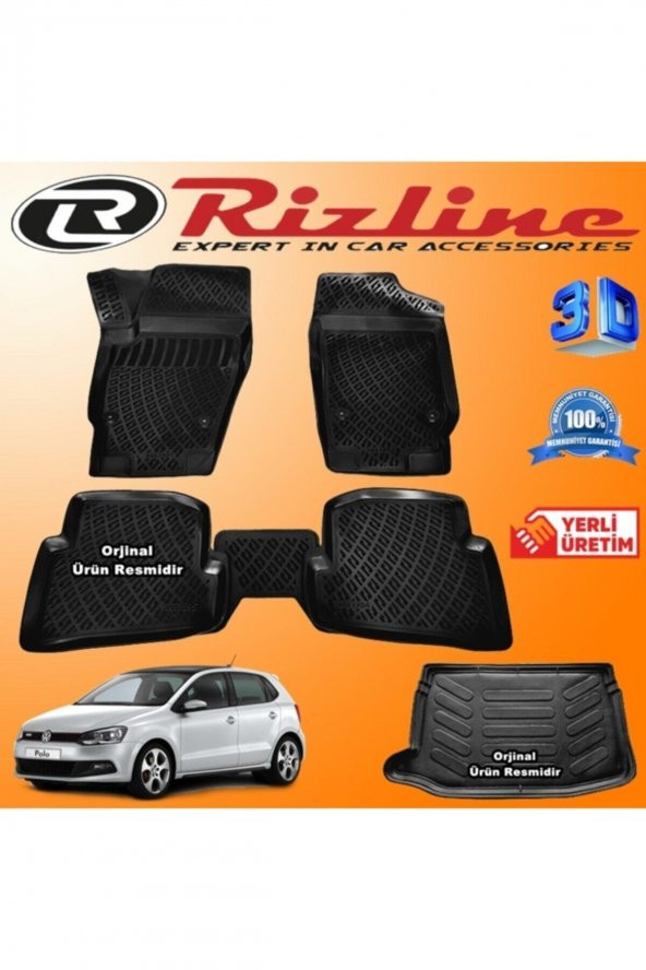 Rizline Vw Polo 6r 3d Paspas + 3d (üst) Bagaj Havuzu Hb 2010-2017 Arası Siyah Set